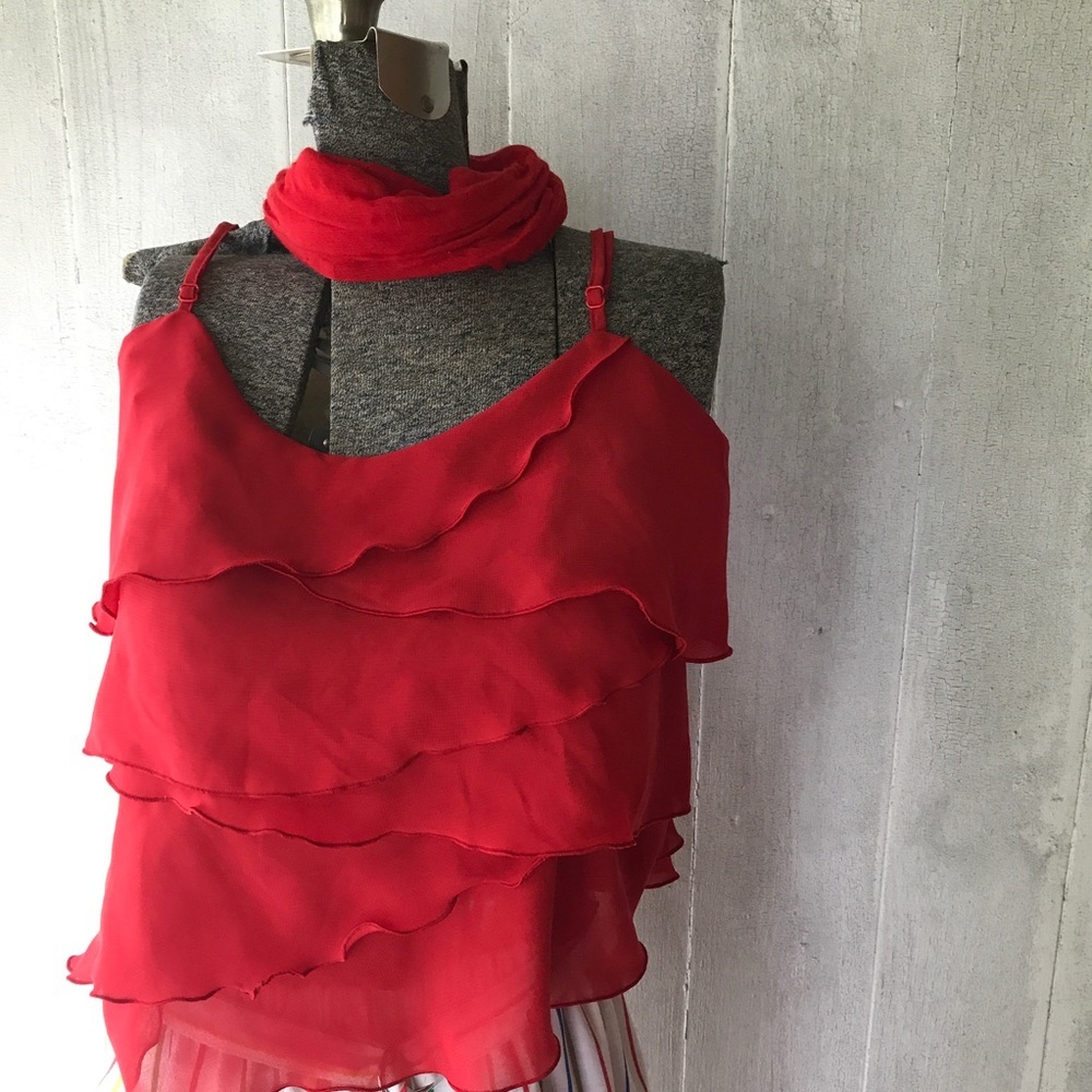 Nicole Miller Red Ruffled Spaghetti Strap Camisole